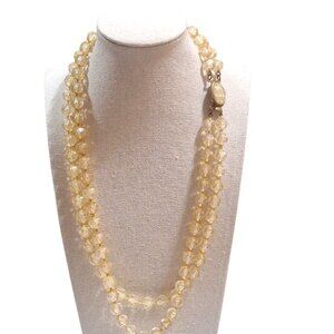 Vintage Unsigned Double Strand Acrylic Faceted Beaded Necklace 22"  Box Clasp